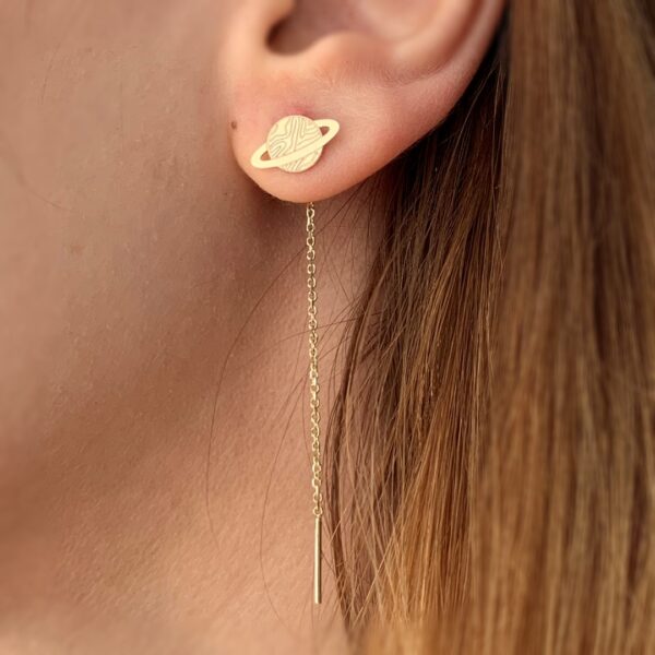 Cercei galaxie planeta si stea – cu lant – aur galben alb sau roz 14K