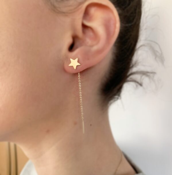 Cercei stelute – cu lant – din aur galben, alb sau roz 14K