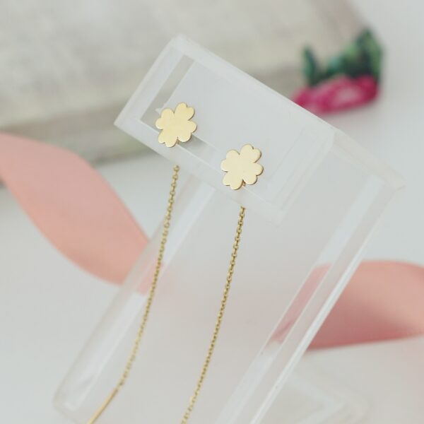 Cercei cu trifoi si lant – din aur galben, alb sau roz 14K – pentru dama