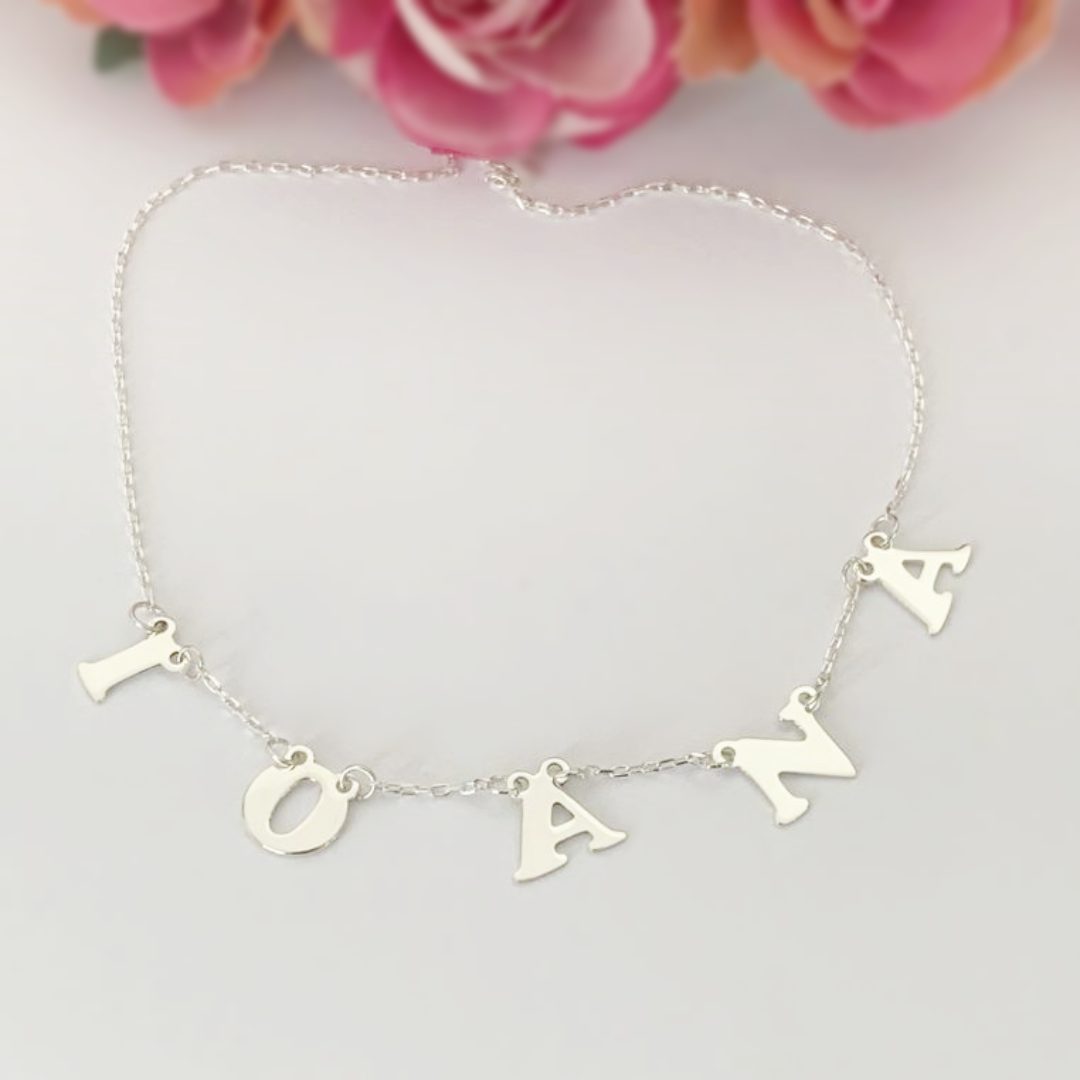 Lantisor din argint 925 personalizat cu litere - finisaj lucios