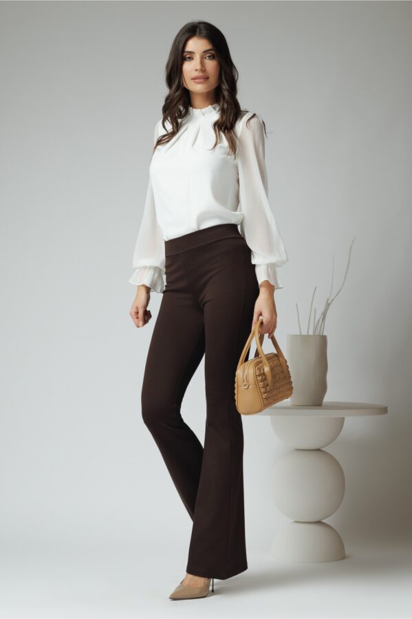 Pantaloni casual din viscoza maro cu croi evazat