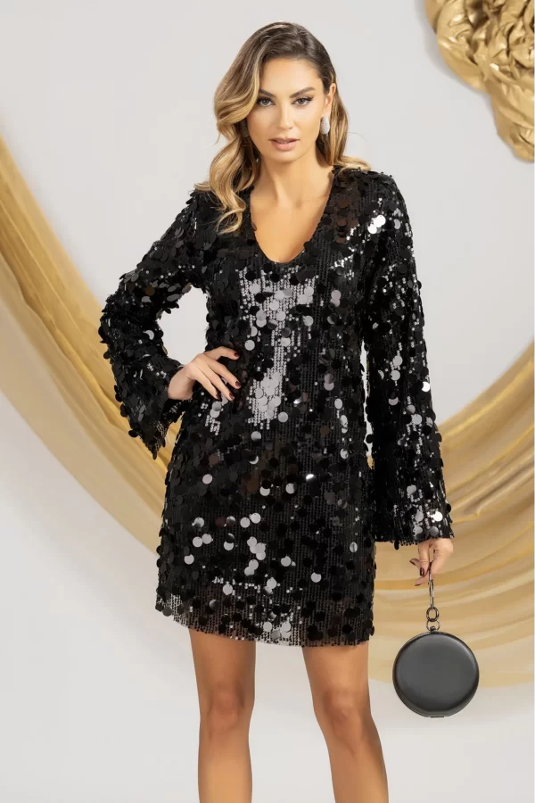 Rochie de ocazie eleganta neagra cu paiete maxi