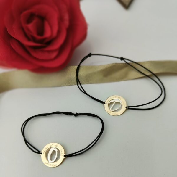 Set bratari cuplu cu initiale – din aur 14K – snur reglabil