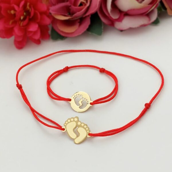 Set bratari talpite mama si bebe – din aur 14K – cu snur reglabil