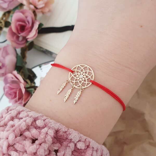 Bratara dreamcatcher din aur 14K cu diamant natural si snur reglabil