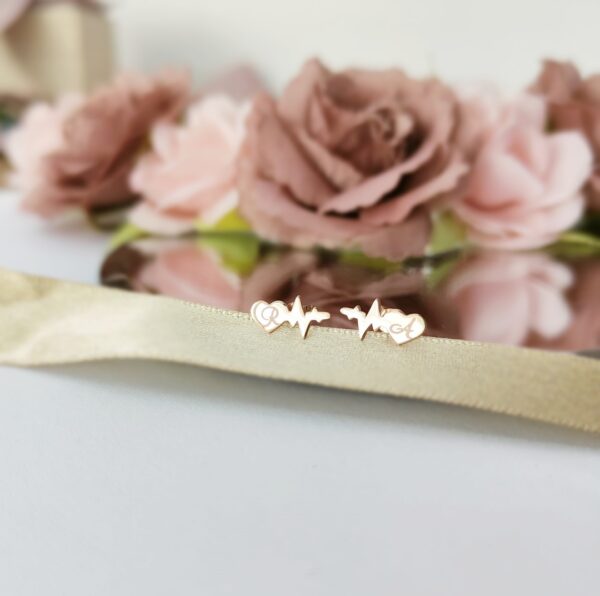 Cercei cu puls si inima – aur galben, alb sau roz 14K