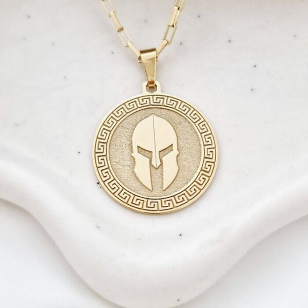 Lant barbatesc – Casca Spartan si Motive Grecesti – Argint 925 placat cu Aur 18K