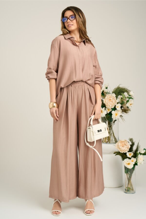 Pantaloni casual din viscoza maro evazati