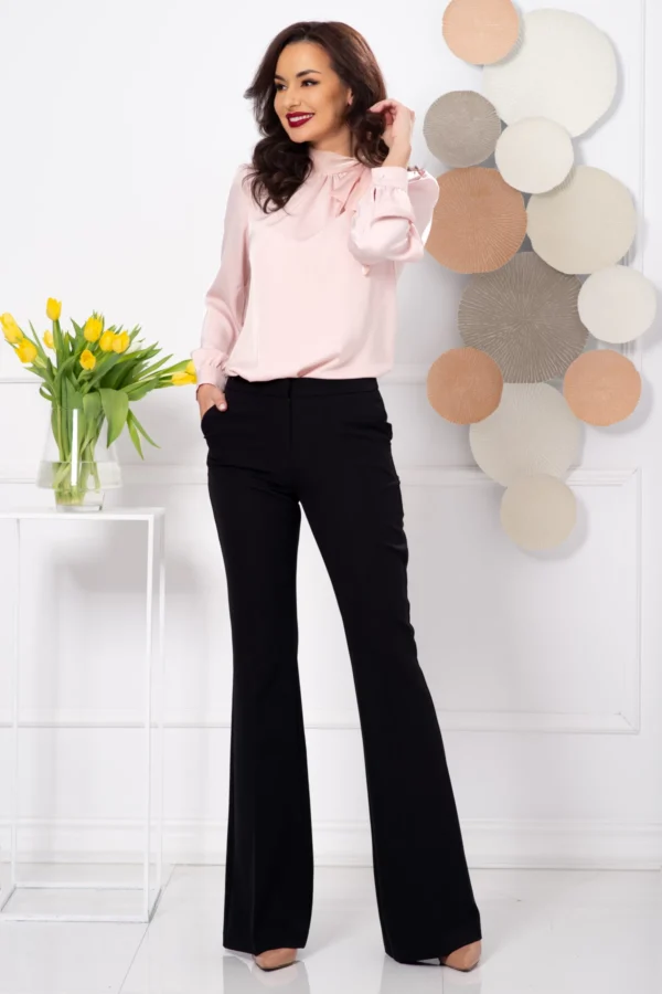 Pantaloni evazati negri office cu talie inalta