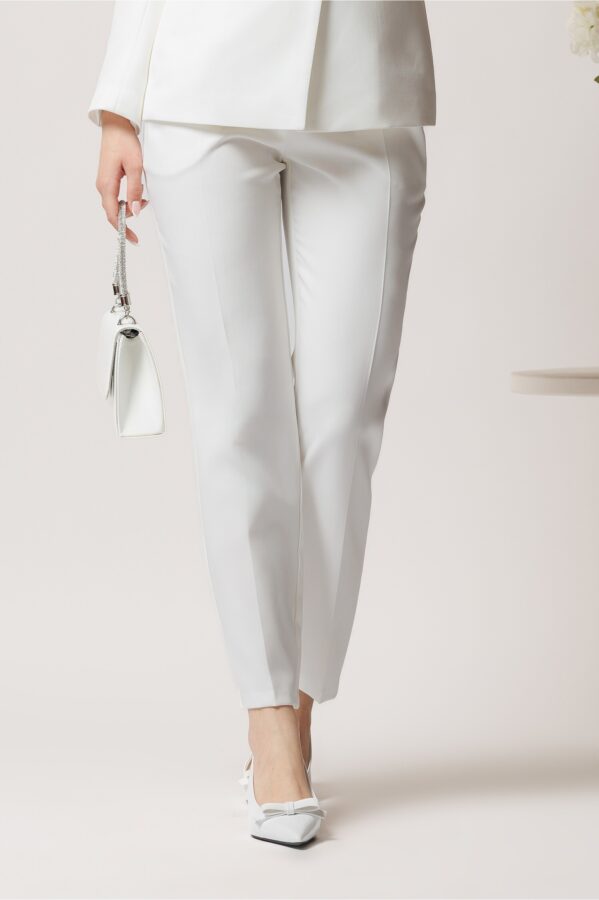 Pantaloni Moze office conici din stofa alba