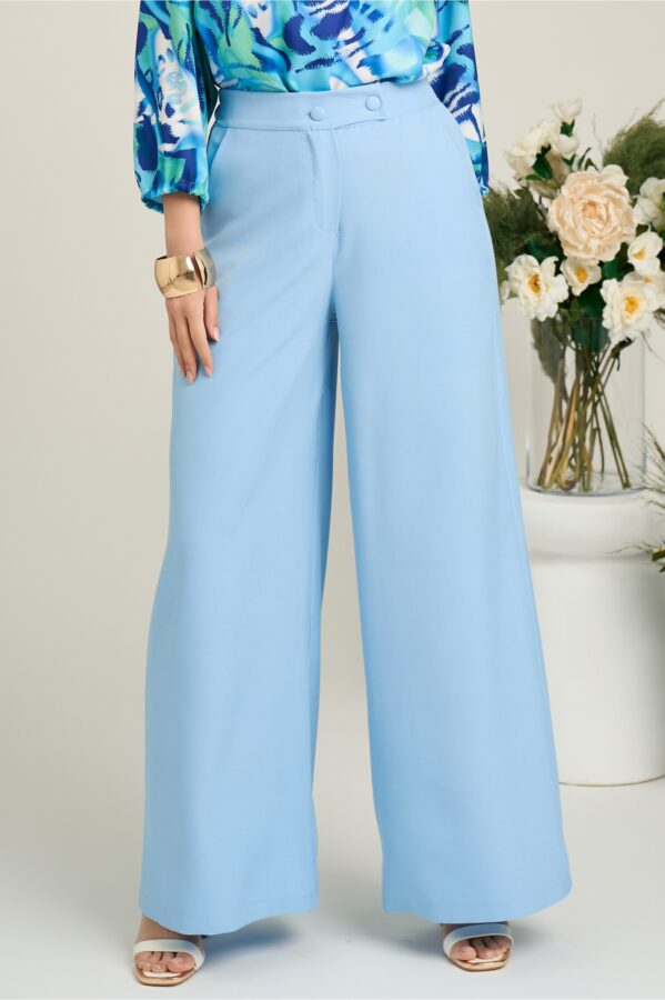 Pantaloni office din stofa bleu evazati