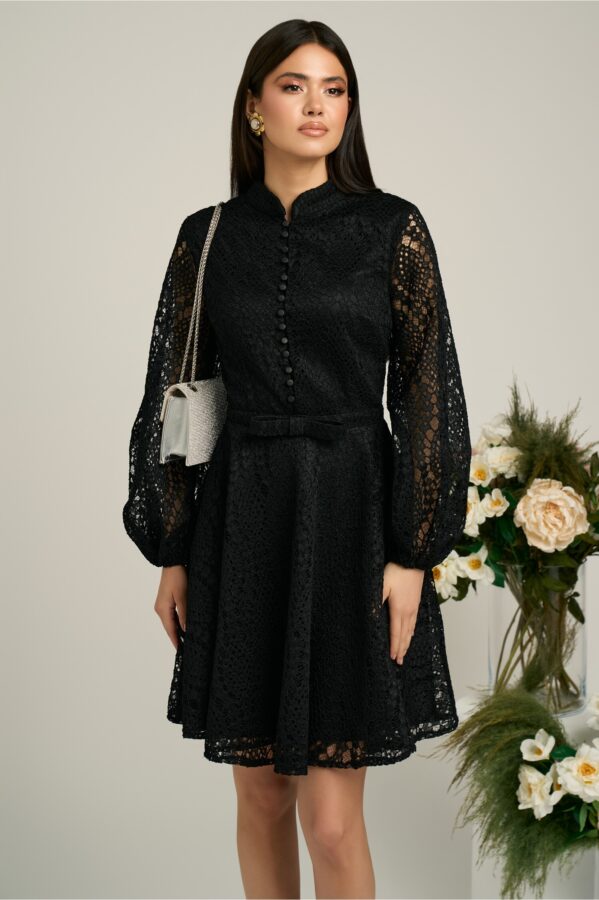 Rochie DY Fashion eleganta din dantela neagra cu nasturi la bust