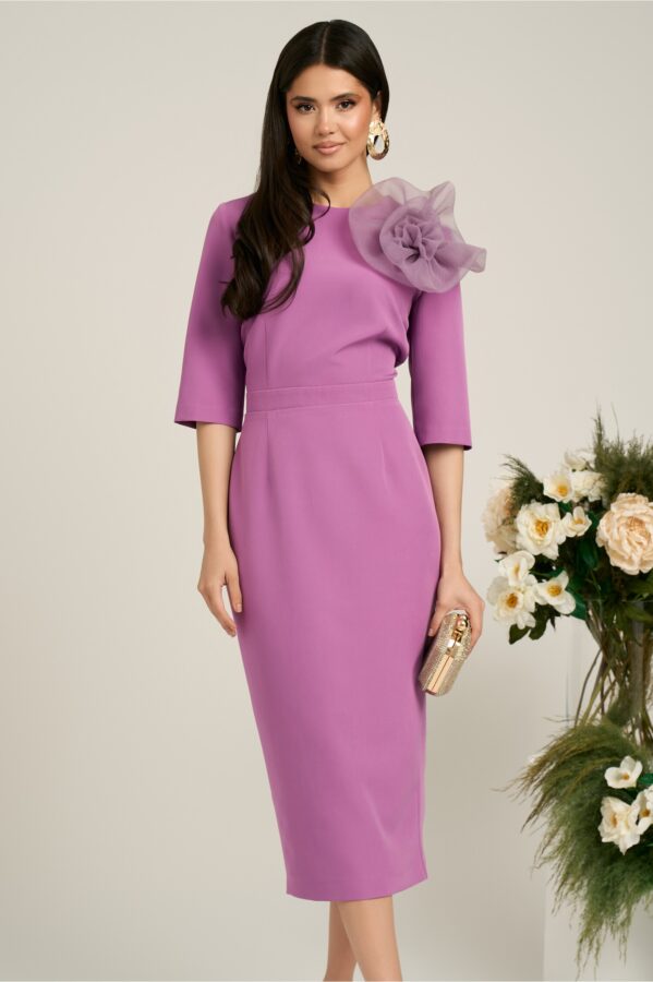 Rochie Dy Fashion lila de ocazie cu floare maxi