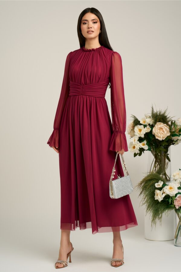 Rochie Dy Fashion magenta de ocazie din tull fin