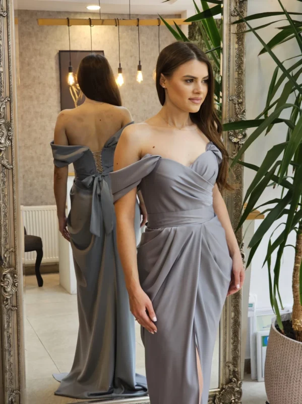 Rochie eleganta lunga cu corset si slit pe picior