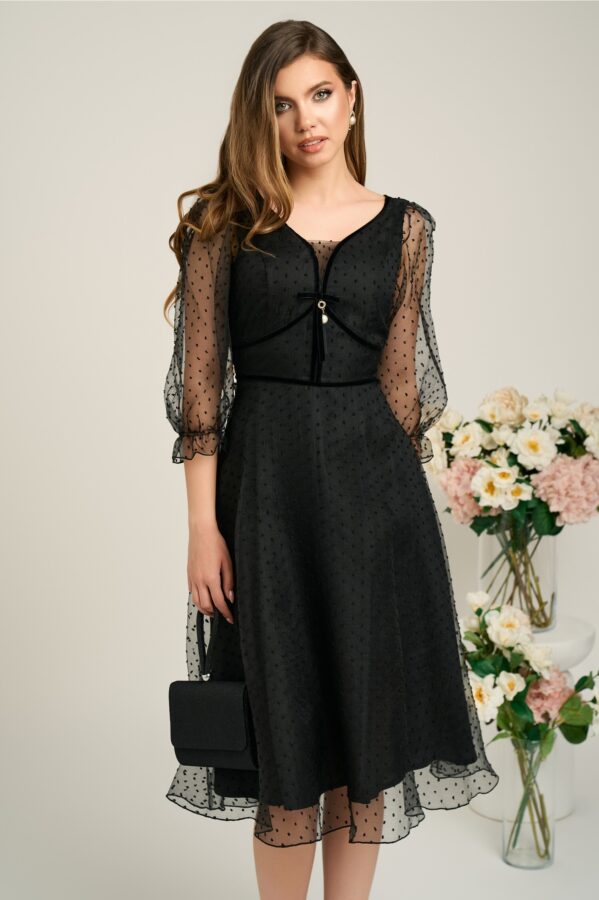 Rochie eleganta de ocazie din organza neagra cu picatele