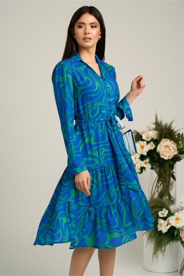 Rochie eleganta de zi cu imprimeuri verzi si albastre