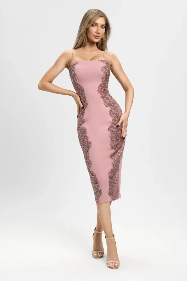 Rochie eleganta conica cu broderie multicolora in laterale