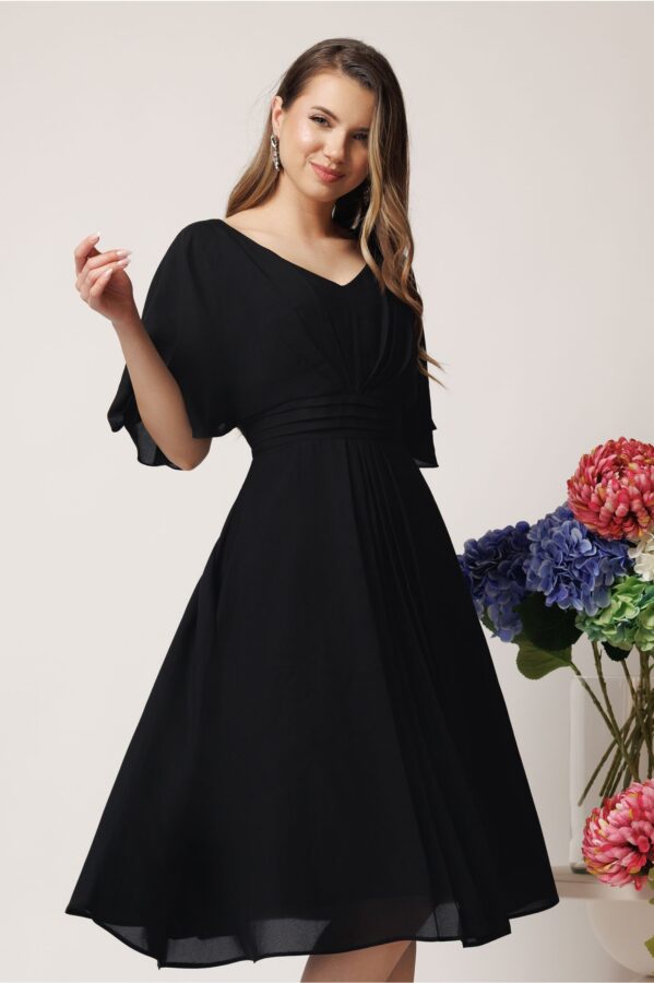 Rochie eleganta vaporoasa din voal neagra cu pliuri pe talie