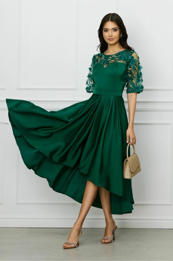 Rochie Ella Collection Brinda eleganta din tafta verde pin cu broderie 3D