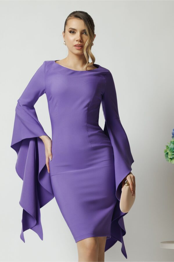 Rochie LaDonna de ocazie din stofa lila cu maneci maxi evazate