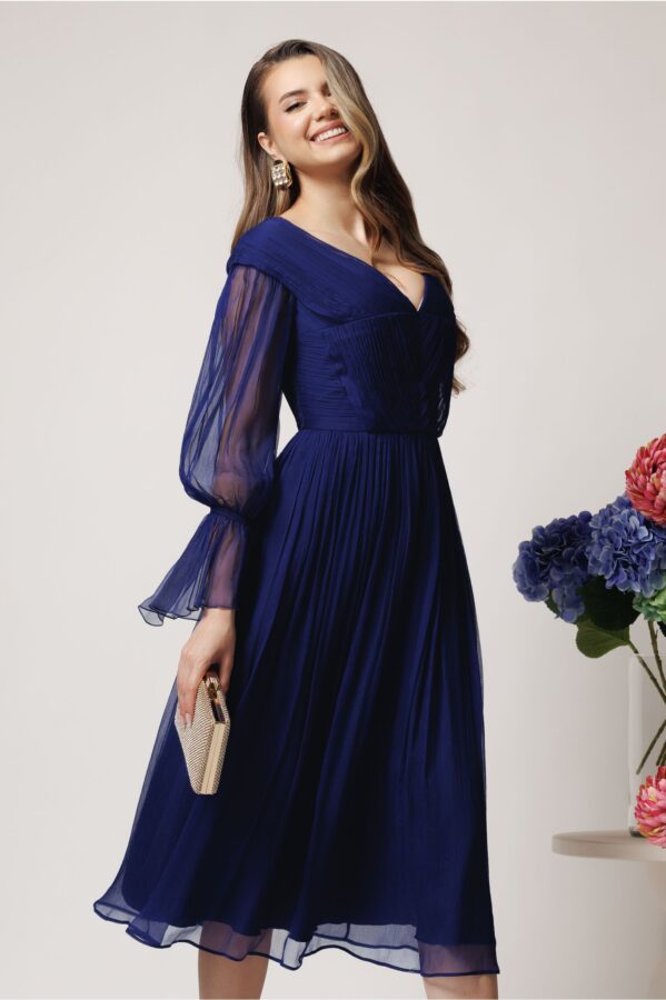 Rochie Leonard Collection de ocazie din matase naturala bleumarin