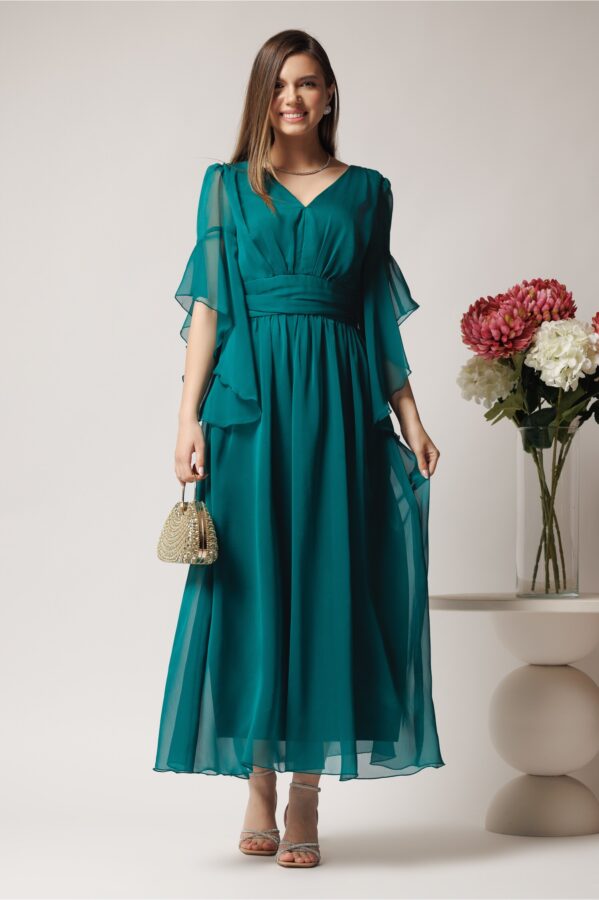 Rochie Moze de ocazie din voal verde cu decolteu