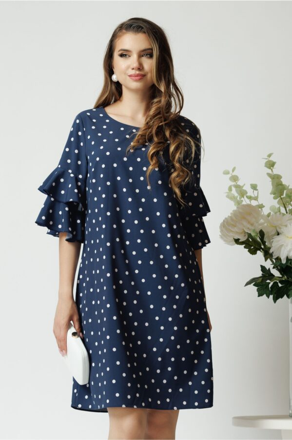 Rochie de zi din viscoza bleumarin cu buline