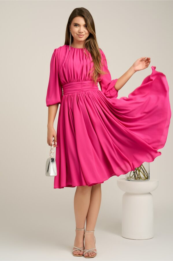 Rochie DY Fashion din voal fucsia clos cu pliuri