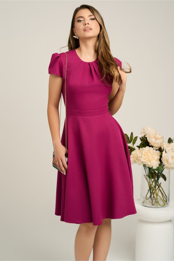 Rochie DY Fashion eleganta din stofa magenta cu spatele gol