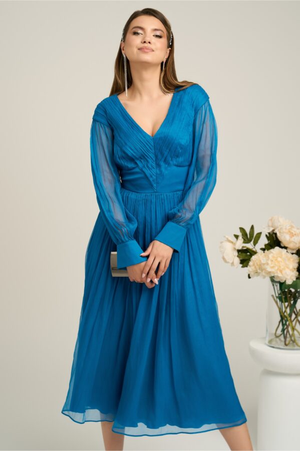 Rochie Leonard Collection eleganta din matase naturala turcoaz