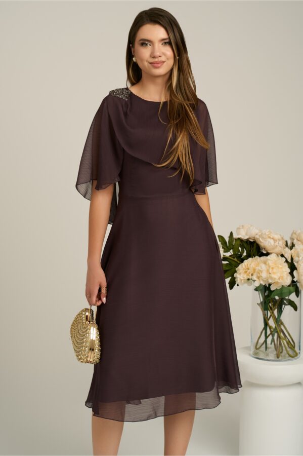 Rochie Viada eleganta din voal maro cu capa la bust