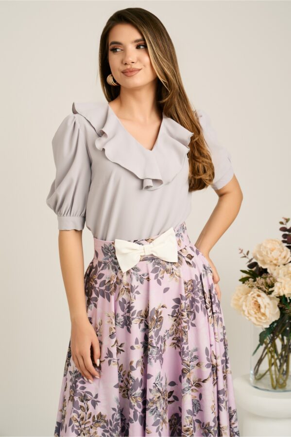 Bluza DY Fashion gri din voal cu volanas