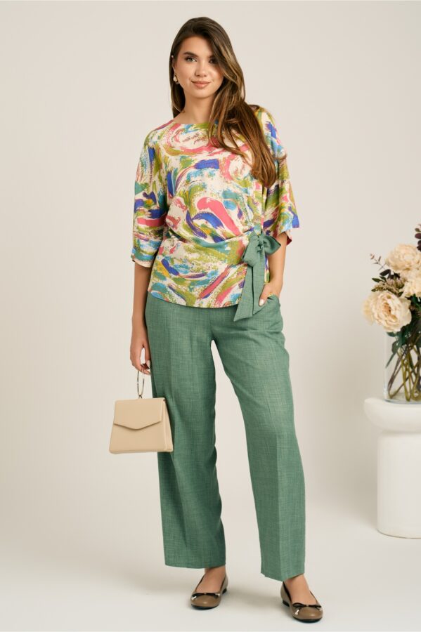 Pantaloni kaki din viscoza cu croi drept si buzunare- Viada