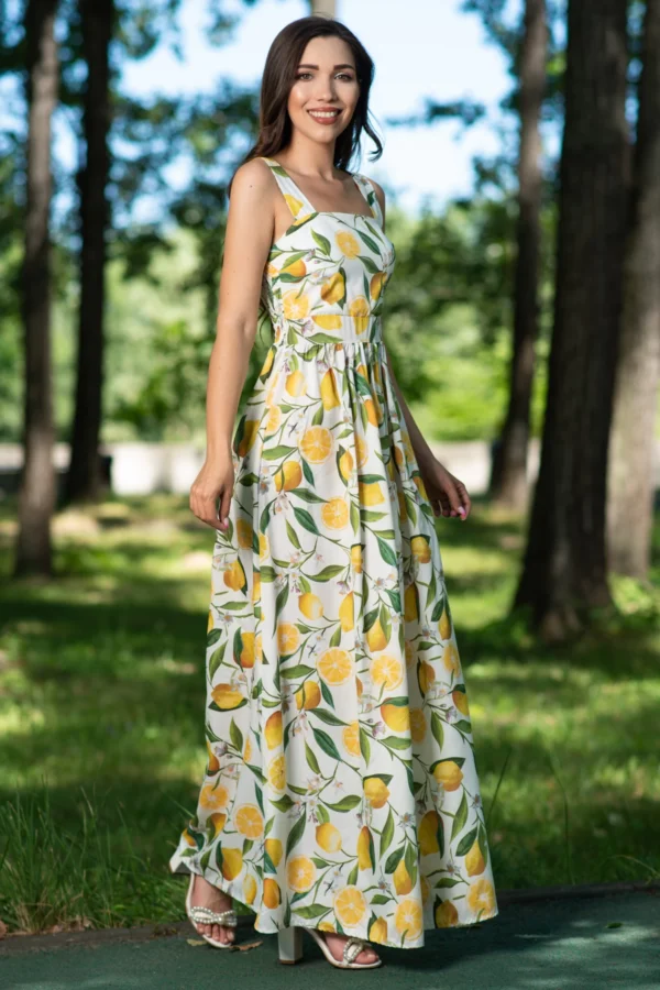 Rochie de vara lunga cu imprimeu lamai