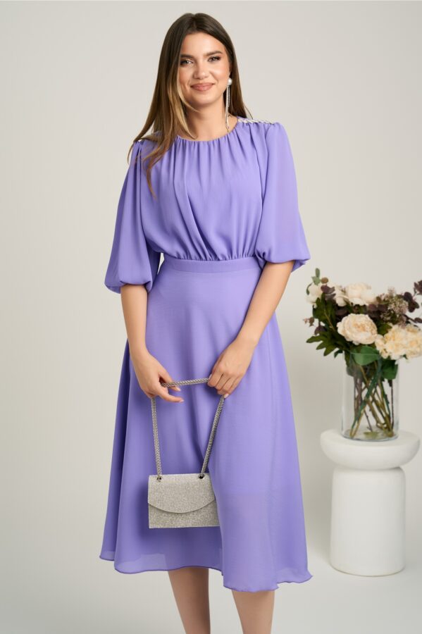 Rochie DY Fashion midi lila in clos din voal cu accesorii pe umeri