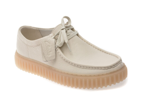 Mocasini CLARKS albi, TORHILL LO, din piele naturala