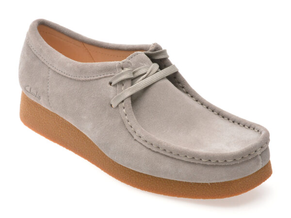 Mocasini CLARKS gri, WALLABEE EVO SH, din piele intoarsa