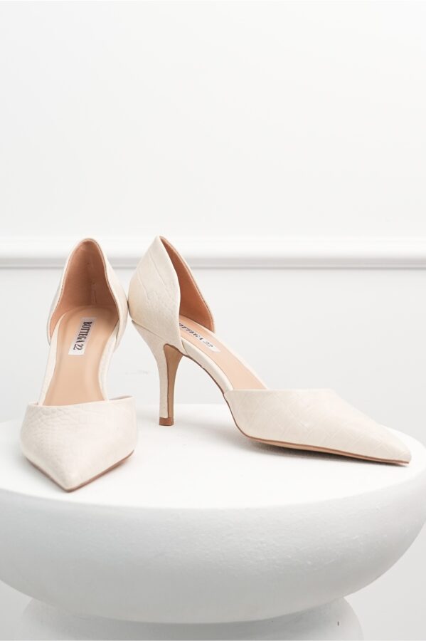 Pantofi bej eleganti din piele ecologica cu model snake