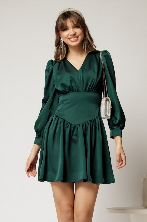 Rochie scurta verde din satin de ocazie