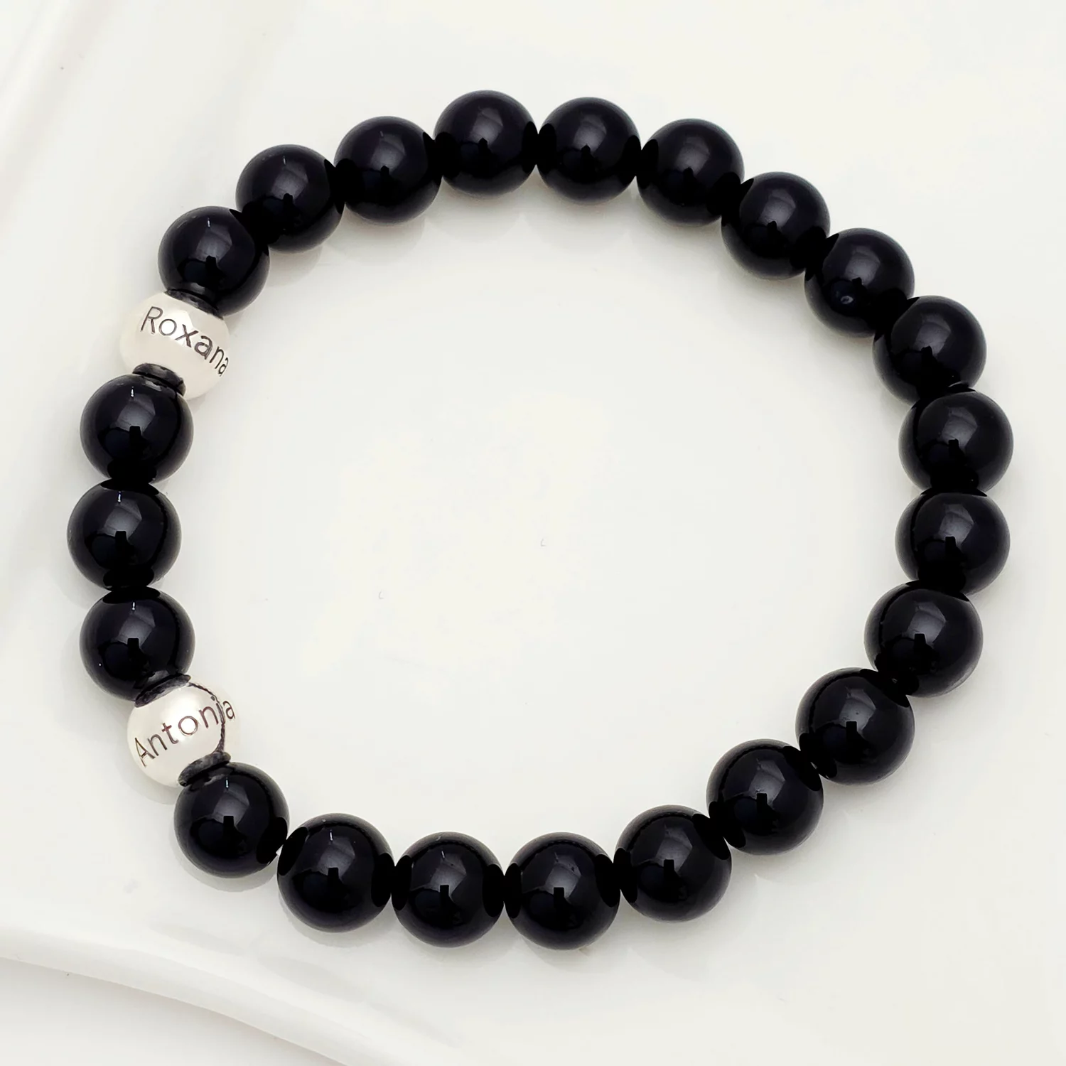 Bratara pietre semipretioase Onix lucios de 8 mm – Bilute din Argint 925 – Snur elastic