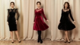 Rochie din catifea cu tulle la decolteu