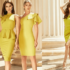 Rochie Selena verde cu esarfa la baza gatului